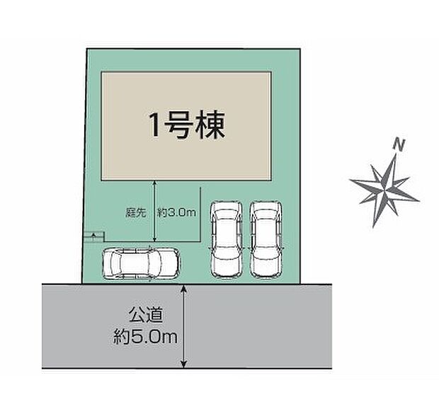 <区画図>東南5m道路に面して陽当たり良好です。