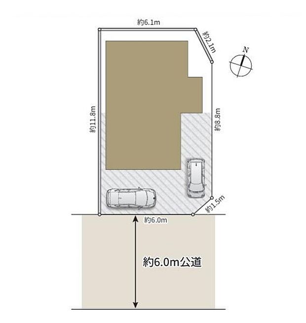 <区画図>東南6m道路に面して陽当たり良好です。