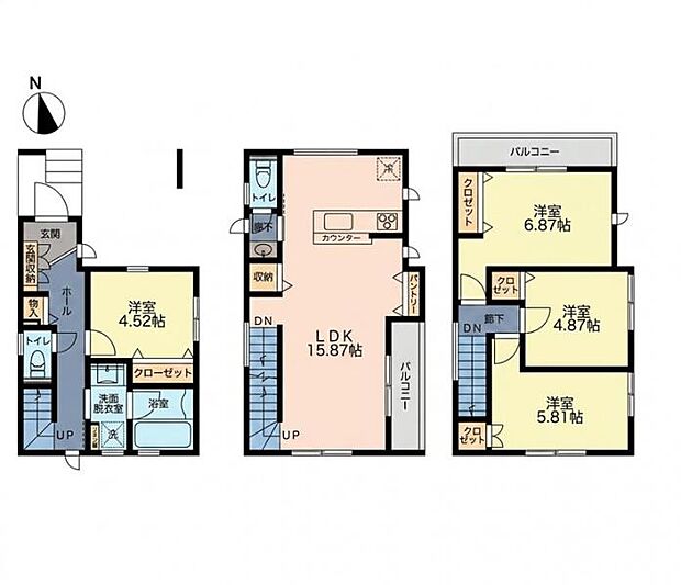 <間取図>3階に3部屋の洋室がある4LDKです。
