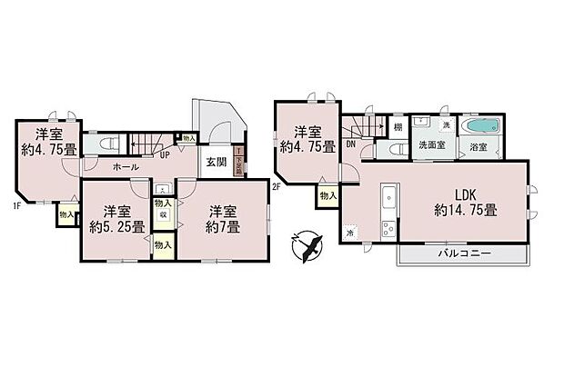 ＜間取図＞開放感のある2階リビングでお寛ぎいただけます。