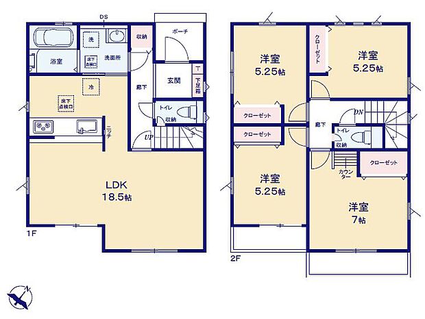 <間取図>広々としているLDK18帖でお寛ぎいただける4LDKです。