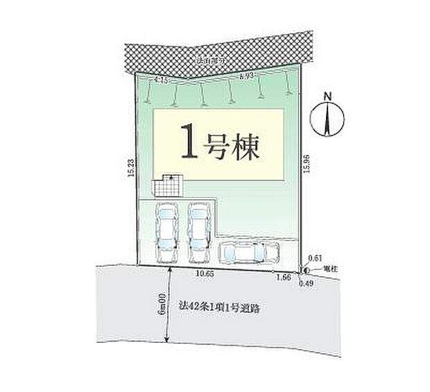 <区画図>ゆとりの土地60坪 カースペース3台&お庭が魅力です。