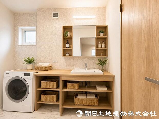 ＜洗面台＞タオル等を整理整頓できる収納のある洗面台です。（家電イメージ）