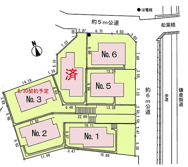 ＜全体区画図＞全6棟　1号棟　カースペース車2台駐車可能です。