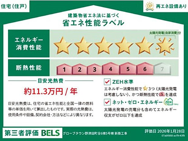 <省エネ性能ラベル>太陽光発電付「エネルギー消費性能6」「断熱性能6」
