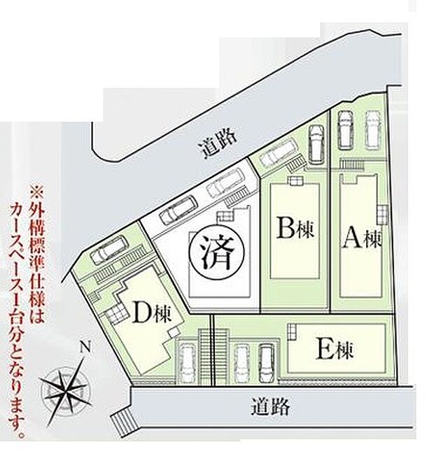＜全体区画図＞全6棟　Ａ号棟　カースペース並列2台有り