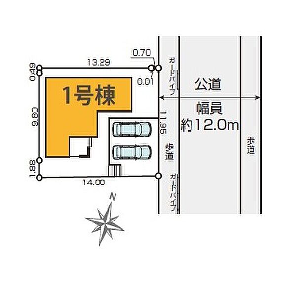 ＜区画図＞ゆとりの土地面積51坪　カースペース並列2台＆お庭が魅力です。