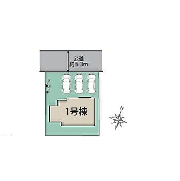 <区画図>駐車並列3台とお庭がある51坪の敷地です。