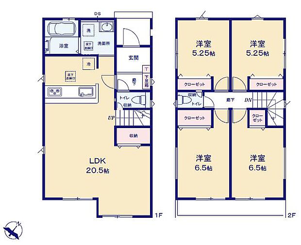 <間取図>広々LDK20帖&リビングイン階段が魅力の4LDKです。