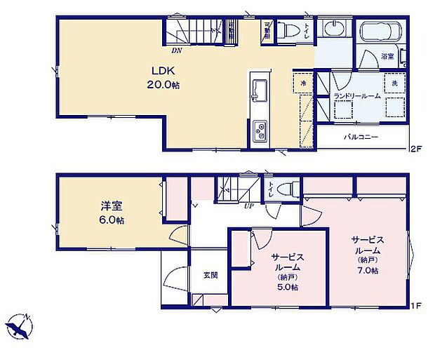 <間取図>収納が豊富な1LDK+2S