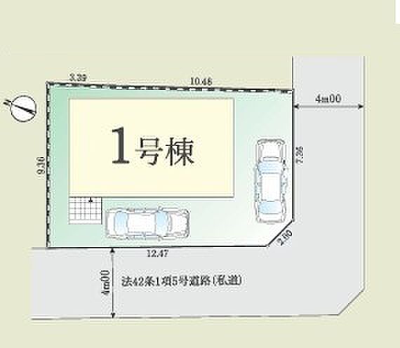 <区画図>土地面積37坪でカースペース車2台駐車可能です。