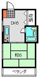 第二鶴見荘 3階1DKの間取り