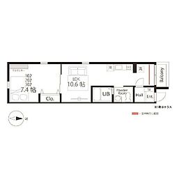 ハーミットクラブハウストゥギャザー大師 1LDKの間取図画像