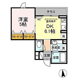 セジュール東糀谷 1DKの間取図画像