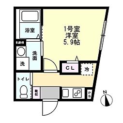 THE RESIDENCE DAISHI 1Kの間取図画像