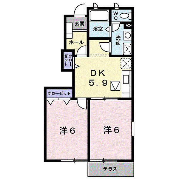 福岡県筑後市大字山ノ井(賃貸アパート2DK・1階・42.77㎡)の写真 その2