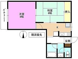 ラピッズセブンビル 2階2Kの間取り