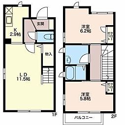 サンメゾンII 2階2LDKの間取り