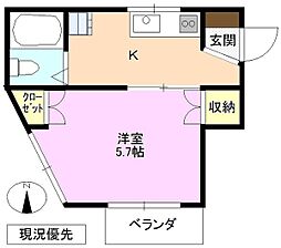 コーポ丸山 3階1Kの間取り