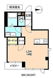 ＣＩＥＬ ＢＬＥＵ 4階ワンルームの間取り