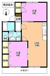 パストラール稲葉 1階2LDKの間取り