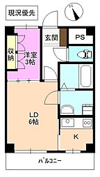 クローバーハイツ 3階1LDKの間取り