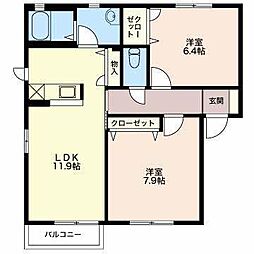 セピアコート西河原Ａ 1階2LDKの間取り