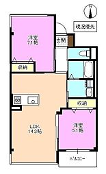 ルミエール・三輪 2LDKの間取図画像
