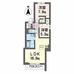 シャーメゾン妻科の杜 2LDKの間取図画像