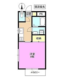 コーポエス 1Kの間取図画像