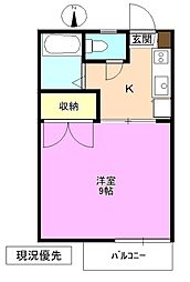 センチュリー若里 1Kの間取図画像
