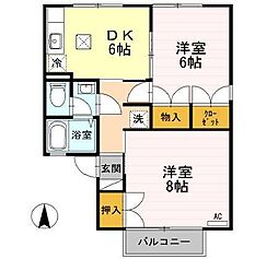 ライブリーパーク高橋A棟 2DKの間取図画像