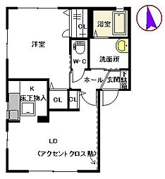 ディアス帆足 1階1LDKの間取り
