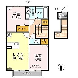 エクレールソシア3 2LDKの間取図画像