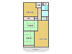 鏡川コーポA棟 3LDKの間取図画像