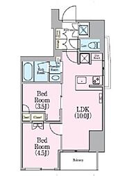 都営大江戸線 蔵前駅 徒歩2分の賃貸マンション 8階2LDKの間取り
