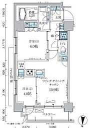 都営大江戸線 両国駅 徒歩7分の賃貸マンション 9階2LDKの間取り