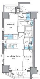 都営大江戸線 新御徒町駅 徒歩4分の賃貸マンション 9階2LDKの間取り