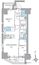都営大江戸線 新御徒町駅 徒歩4分の賃貸マンション 6階2LDKの間取り