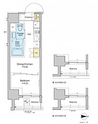 つくばエクスプレス 浅草駅 徒歩4分の賃貸マンション 4階1DKの間取り