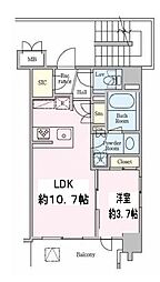 東京メトロ銀座線 浅草駅 徒歩17分の賃貸マンション 2階1LDKの間取り