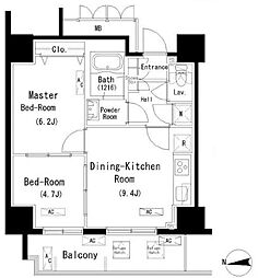 都営大江戸線 新御徒町駅 徒歩3分の賃貸マンション 6階2DKの間取り