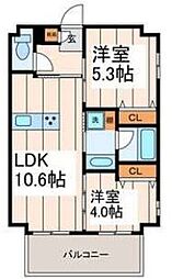 都営大江戸線 両国駅 徒歩7分の賃貸マンション 3階2LDKの間取り