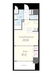 都営大江戸線 新御徒町駅 徒歩4分の賃貸マンション 11階1LDKの間取り