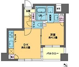 東京メトロ日比谷線 人形町駅 徒歩5分の賃貸マンション 8階1DKの間取り