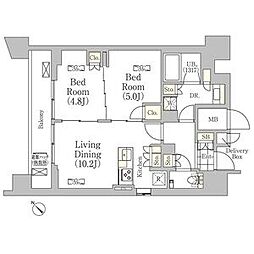 都営新宿線 馬喰横山駅 徒歩2分の賃貸マンション 14階2LDKの間取り