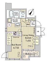 都営浅草線 人形町駅 徒歩2分の賃貸マンション 10階1LDKの間取り