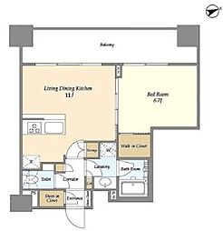 東京メトロ銀座線 浅草駅 徒歩12分の賃貸マンション 11階1LDKの間取り