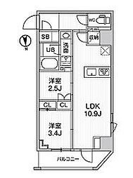 都営大江戸線 新御徒町駅 徒歩3分の賃貸マンション 3階2LDKの間取り