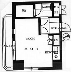 東京メトロ銀座線 浅草駅 徒歩10分の賃貸マンション 8階ワンルームの間取り